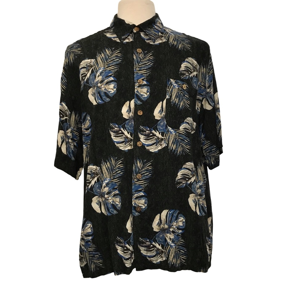 Puritan Button Up Hawaiian Shirt Men’s Size XL Gray Leaves Print Short Sleeve’s